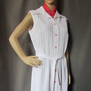 SALE Vintage Spring Summer White Dress with Red Stitching Red White Dot Scarf